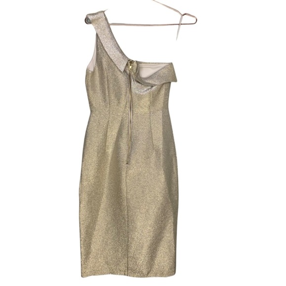 Topshop Gold Sparkle Tinsel One Shoulder Dress - Picture 3 of 5
